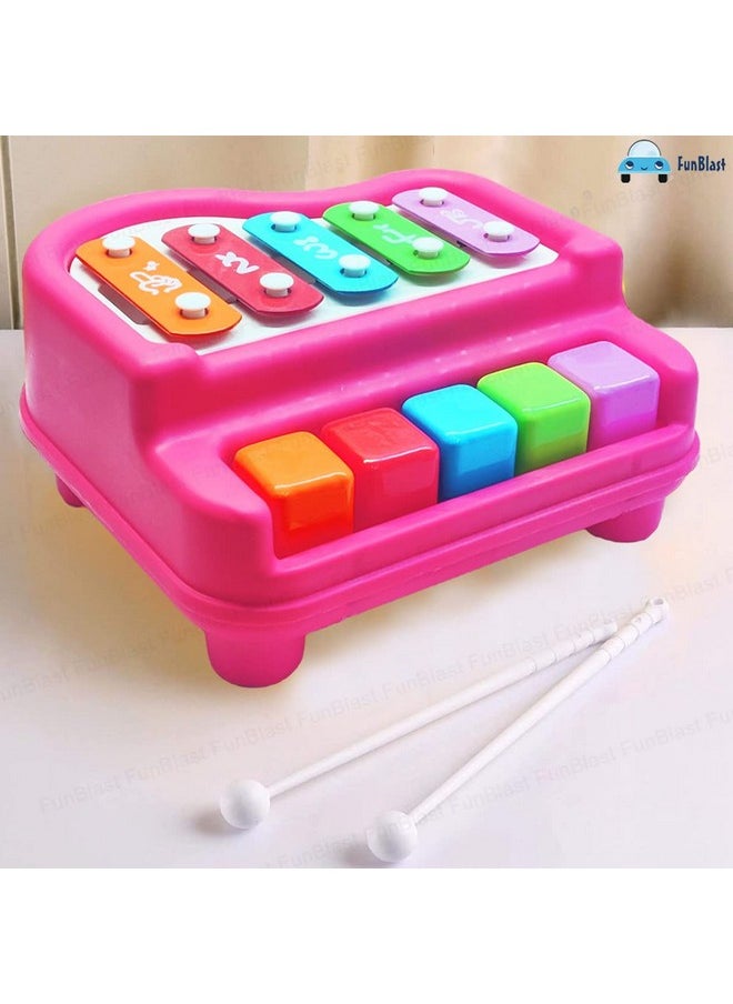 FunBlast Xylophone Piano - Xylophone Toys for Kids - Learning Toy, Hand Knock Piano Toys with 5 Voice Note for Kids Babies Boys and Girls - Musical Toy (Pink)