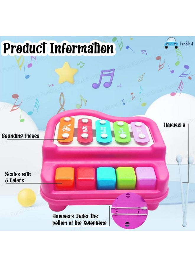 FunBlast Xylophone Piano - Xylophone Toys for Kids - Learning Toy, Hand Knock Piano Toys with 5 Voice Note for Kids Babies Boys and Girls - Musical Toy (Pink)