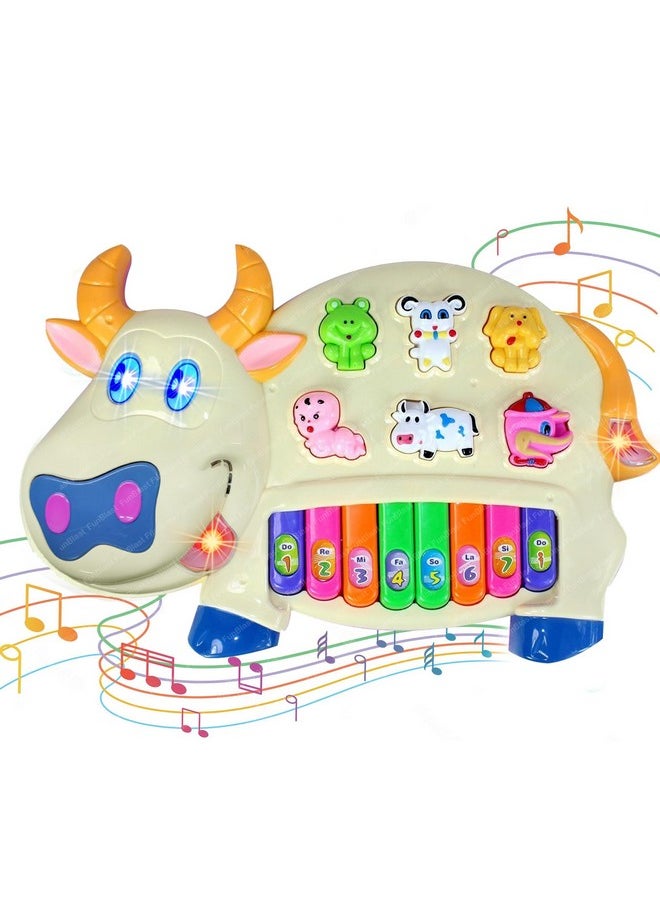 FunBlast Musical Cow Piano for Kids with Flashing Lights - Musical Piano Toys with 15 Keys and 3 Modes Melodious Sounds, Musical Toys for 3+ Years Old Kids, Early Development Musical Toy (Multicolor)
