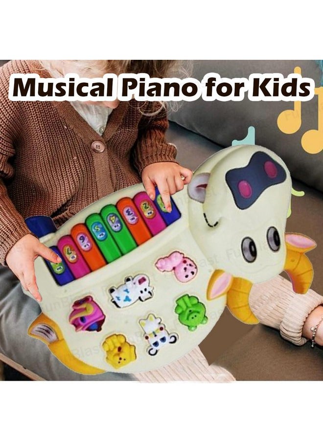 FunBlast Musical Cow Piano for Kids with Flashing Lights - Musical Piano Toys with 15 Keys and 3 Modes Melodious Sounds, Musical Toys for 3+ Years Old Kids, Early Development Musical Toy (Multicolor)