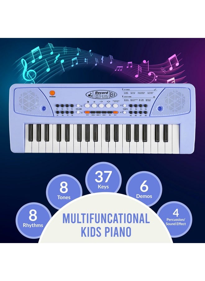 Gesto Piano for Kids with Mic Recorder - 37 Keys 8 Rhythms 8 Tones 6 Demos Portable Musical Toys, Keyboard Musical Instrument for Boys Girls | Baby Toy for Age 3 to 14 Years (Blue)