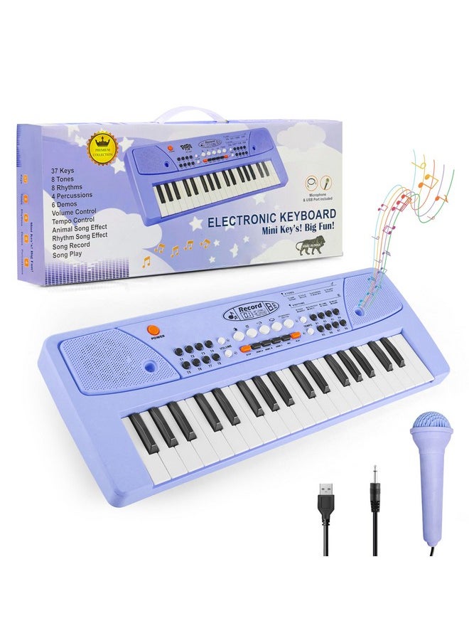 Gesto Piano for Kids with Mic Recorder - 37 Keys 8 Rhythms 8 Tones 6 Demos Portable Musical Toys, Keyboard Musical Instrument for Boys Girls | Baby Toy for Age 3 to 14 Years (Blue)