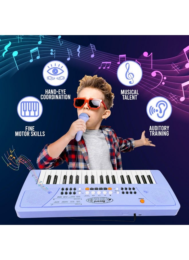 Gesto Piano for Kids with Mic Recorder - 37 Keys 8 Rhythms 8 Tones 6 Demos Portable Musical Toys, Keyboard Musical Instrument for Boys Girls | Baby Toy for Age 3 to 14 Years (Blue)