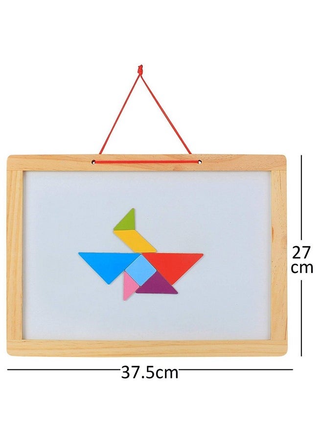 FunBlast Magnetic Double Sided White & Black Wooden Board with Tangram,Letters & Numbers (Size: 37 X 27 CM (Big))