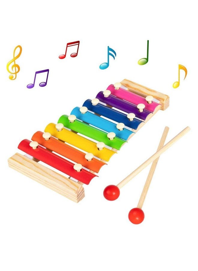 Webby Colorful Hand Knock Xylophone Toy with 8 Different Tones and 2 Wooden Mallets for Kids