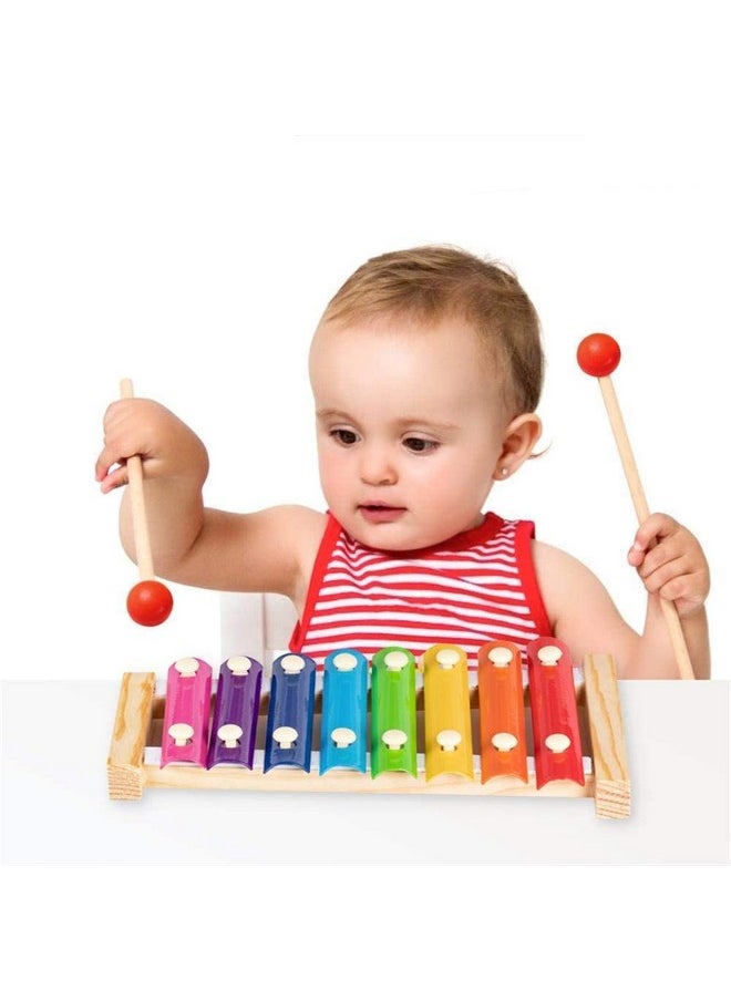 Webby Colorful Hand Knock Xylophone Toy with 8 Different Tones and 2 Wooden Mallets for Kids