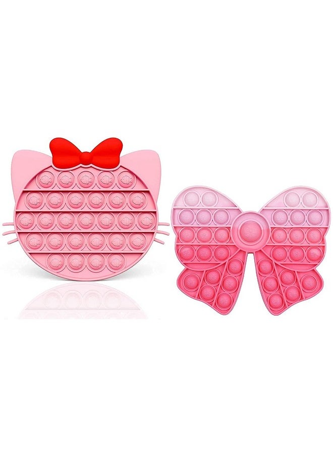 PLUSPOINT Hello Kitty pop Pink Pop Fidget Toy, Push Pop Bubble Fidget Sensory Toy for Kids and Adults, Fidget Popper Stress Reliever- Many Shapes Sensory Fidget (Kitty+ Bow)