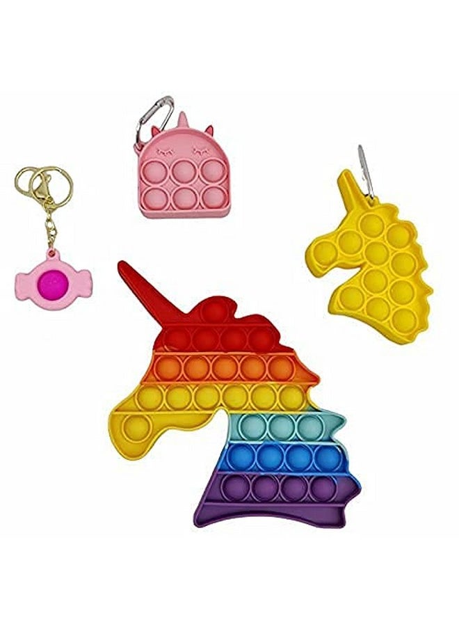 PLUSPOINT Unicorn Shape Pop it 3pc Set Pop Fidget Toy, Push Pop Bubble Fidget Sensory Toy for Kids and Adults, Fidget Popper Stress Reliever- Many Shapes Sensory Fidget (Unicorn +3 Pc)