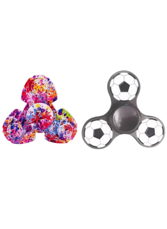 Premsons® Hand Spinner Desk Toy - High Speed Smooth Finger Spin Sensory Fidget Stress Relief Game Play for Kids & Adults - Birthday Party Gift - Combo - Rainbow Splash Triangular Head + Grey Football