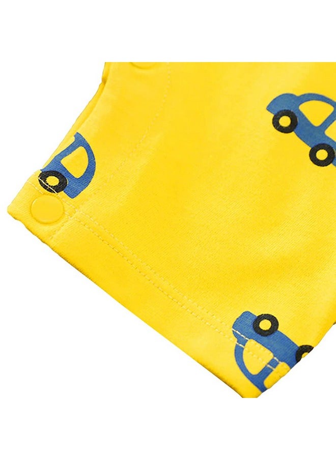 Hopscotch Unisex Vehicle Print Romper In Yellow Color for Ages 6-9 Months
