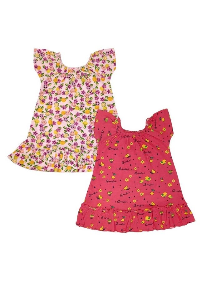 LuvLap Half Sleeve Frock, for Baby, Infants & Toddlers, Multicolour, 100% Cotton, Baby Girl Frock, Baby Girl Clothes, Kids Clothing, Pack of 2