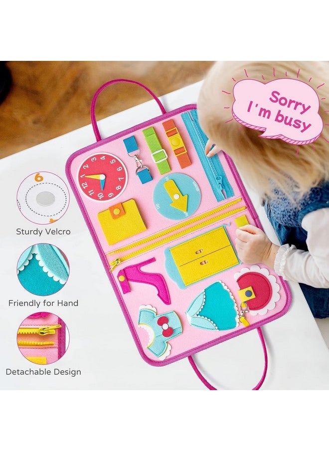 KolorFish Busy Board Quiet Book Sensory Travel Toys for Toddlers 1 2 3 4, Montessori Toys for Toddler Activities Board, Educational Toy Gift for Girls and Boys (Pink Princess)