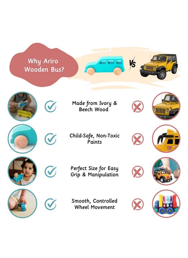 Ariro Wooden Jeep for Toddlers and Infants | Push Wooden Vehicle Toy | 6M-3Y | Helps Child in Grip Strength, Hand-Eye Coordination