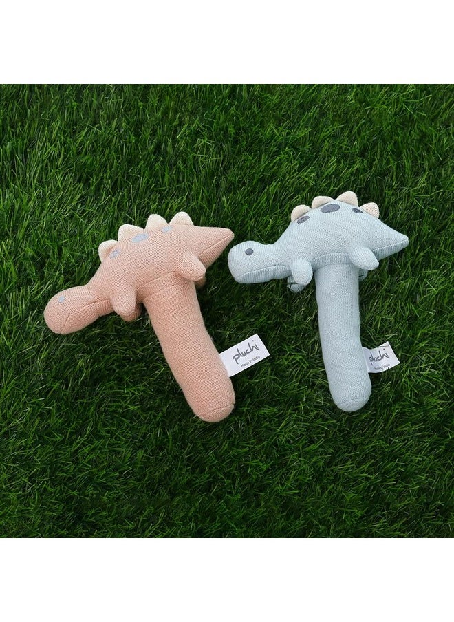 Pluchi Stego Dino Cotton Knitted Stuffed Soft Rattle Toys (16cm X 10cm) (Baby Pink)