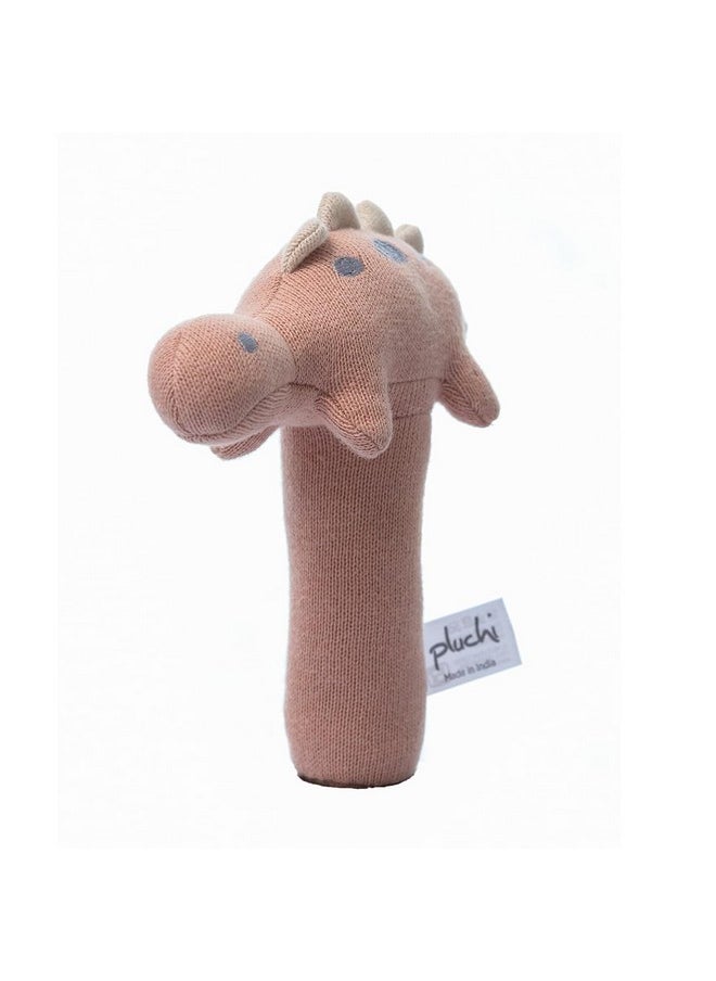 Pluchi Stego Dino Cotton Knitted Stuffed Soft Rattle Toys (16cm X 10cm) (Baby Pink)