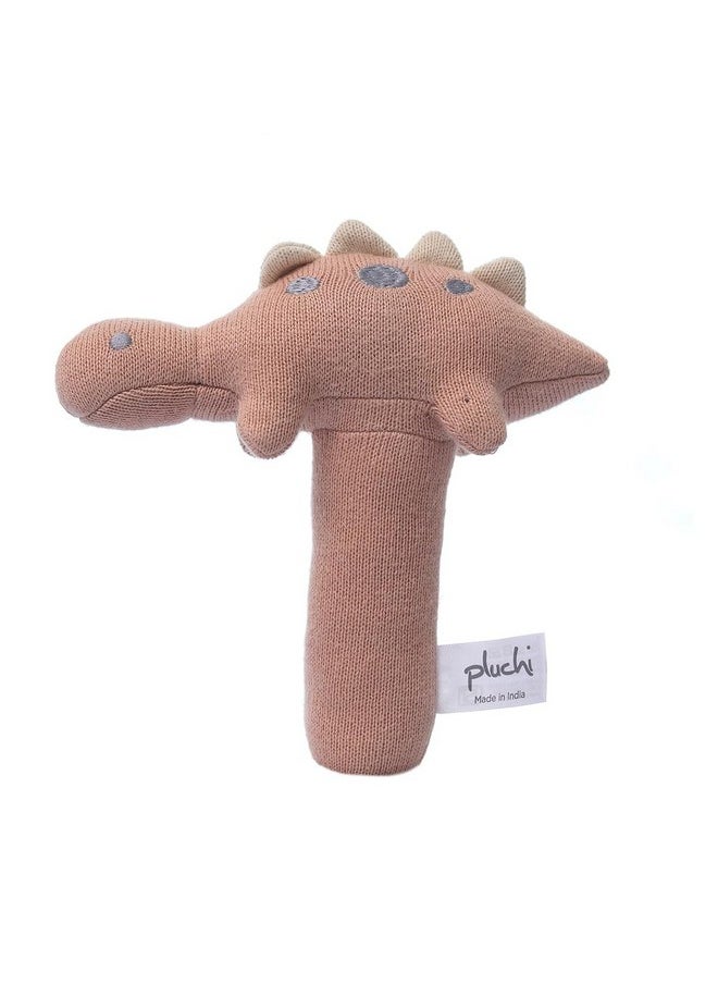 Pluchi Stego Dino Cotton Knitted Stuffed Soft Rattle Toys (16cm X 10cm) (Baby Pink)