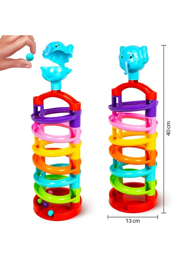 Ratna's Elephant Marble Run Rolling Stacking Toys for 6 + Month Old Baby, Multicolor