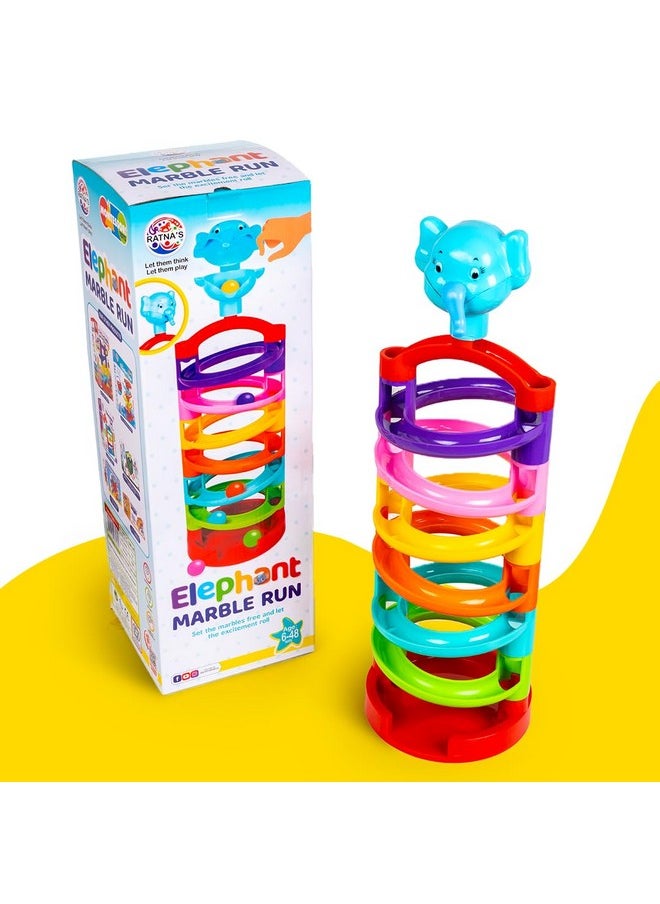 Ratna's Elephant Marble Run Rolling Stacking Toys for 6 + Month Old Baby, Multicolor