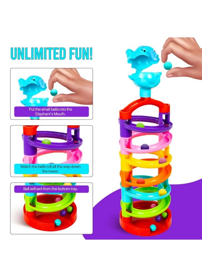 Ratna's Elephant Marble Run Rolling Stacking Toys for 6 + Month Old Baby, Multicolor