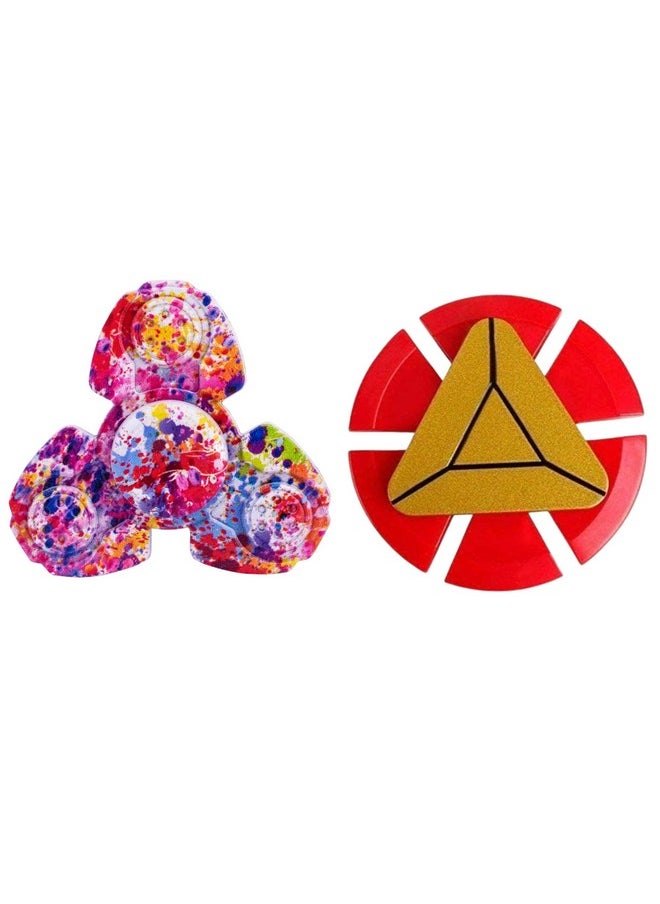 Premsons® Hand Spinner Desk Toy - High Speed Smooth Finger Spin Sensory Fidget Stress Relief Game Play for Kids & Adults - Birthday Party Gift - Combo - Rainbow Splash Triangular Head + Red & Gold