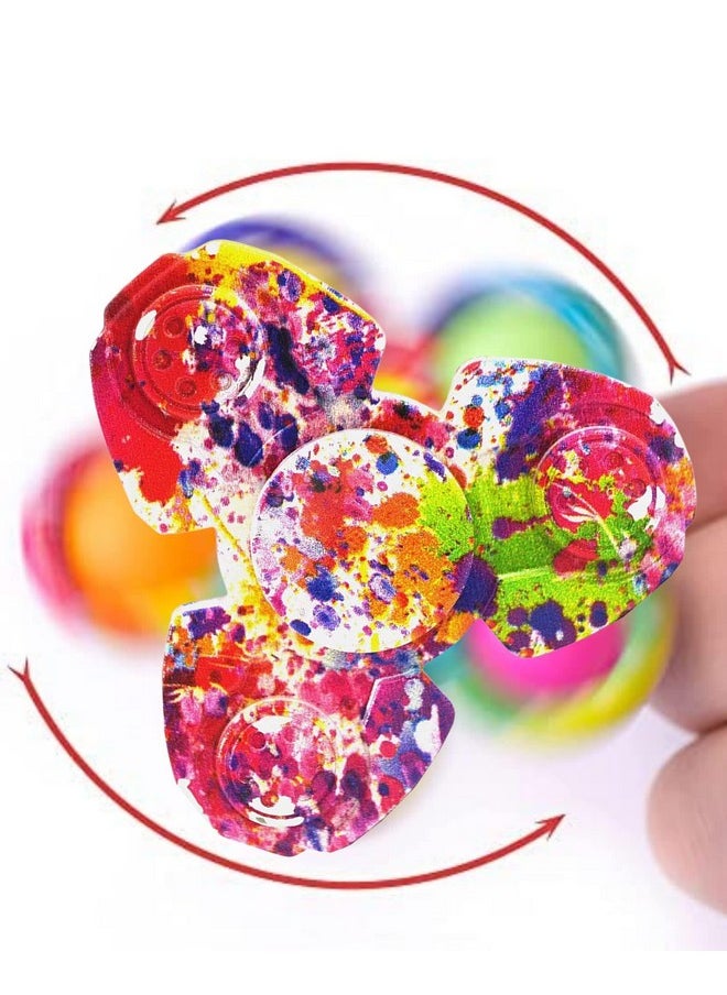 Premsons® Hand Spinner Desk Toy - High Speed Smooth Finger Spin Sensory Fidget Stress Relief Game Play for Kids & Adults - Birthday Party Gift - Combo - Rainbow Splash Triangular Head + Red & Gold