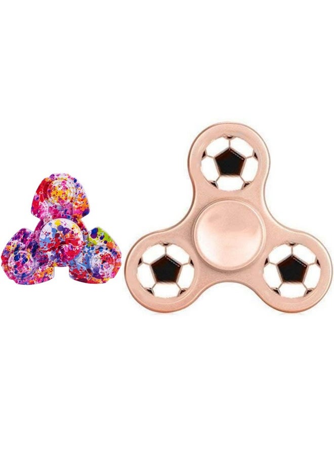 Premsons® Hand Spinner Desk Toy - High Speed Smooth Finger Spin Sensory Fidget Stress Relief Game Play for Kids & Adults - Birthday Party Gift - Combo - Rainbow Splash Triangular + Copper Football