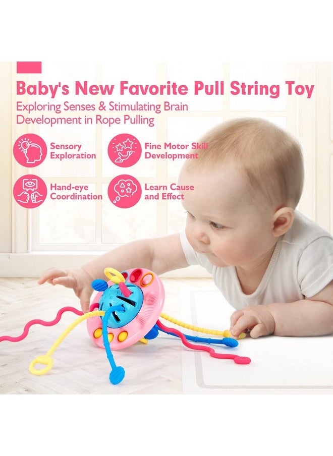 hahaland Pull String Toy - Montessori Toys for 1 Year Old Girl Gifts, Silicone Sensory Toys for Toddlers 1-3, Airplane Toddler Travel Toys Ages 1-2 Stocking Stuffers One Year Old Girl Birthday Gifts