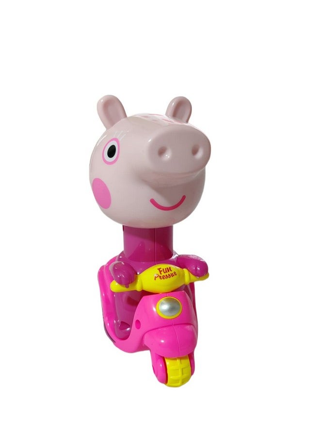 PLUSPOINT Unbreakable 4 pc Peppa Pig Design Cartoon Toy Press and Go, Pull Along Friction Toy Pressure Friction Toddler Scooter Toy for Kids, Baby Boy & Girl Pack of 4