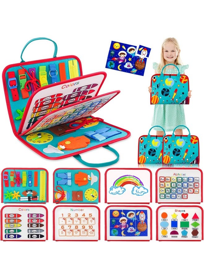 KolorFish Busy Board for Toddlers,Montessori Toys for Boys Girls 1 2 3 Year Old,Early Educational Activity Baby Sensory Toy,Autism Busy Book Travel Toys for Kids 3 4 5 6 7 Year Old (Space Blue)