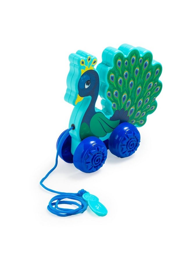 Ratna's Pearl The Peacock Pull Along Toy, Encourages Walking, Rattling Sound, 12 Months & Above, Infant and Preschool Toys