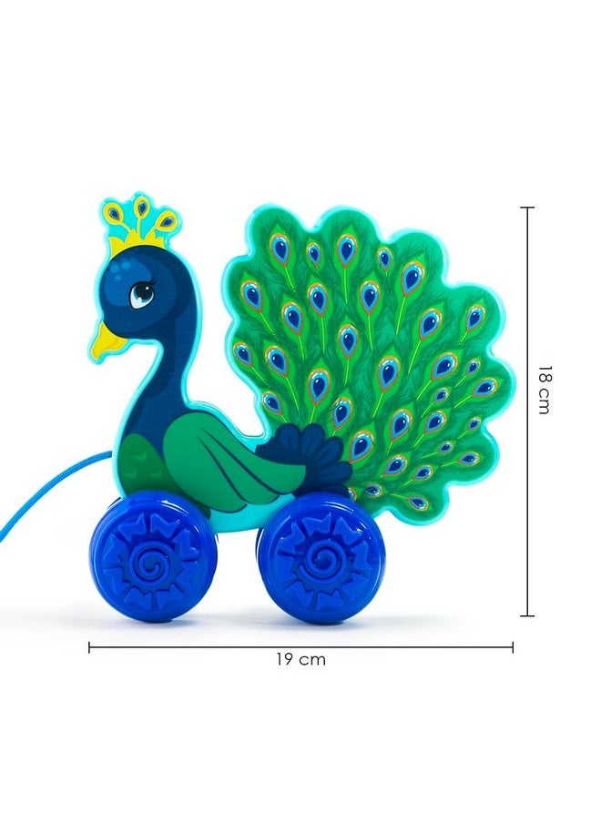 Ratna's Pearl The Peacock Pull Along Toy, Encourages Walking, Rattling Sound, 12 Months & Above, Infant and Preschool Toys