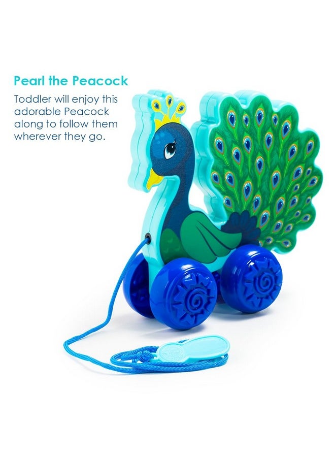 Ratna's Pearl The Peacock Pull Along Toy, Encourages Walking, Rattling Sound, 12 Months & Above, Infant and Preschool Toys
