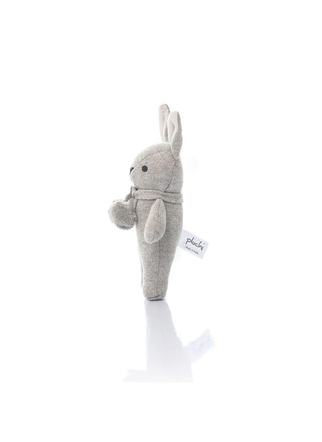 Pluchi Toto Bear Cotton Knitted Stuffed Soft Rattle Toys (20cm X 12cm) (Vanilla Grey Melange)
