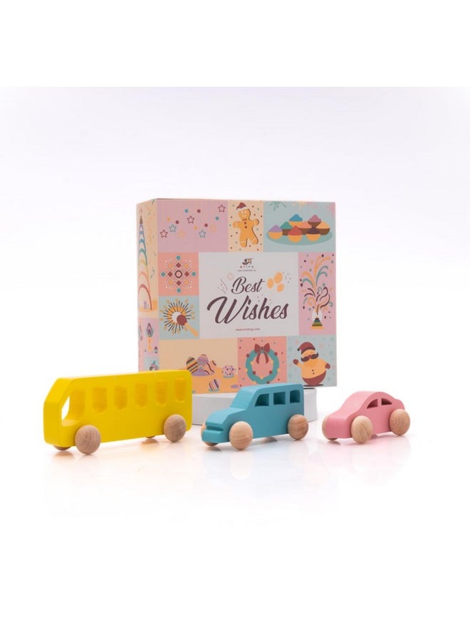 Ariro Toys Wooden Vehicle Set for 6+Months | Safe | Sustainable and Perfect for Encouraging Crawling | Motor Skills | Spatial Awareness | Imaginative Play | Sustainable