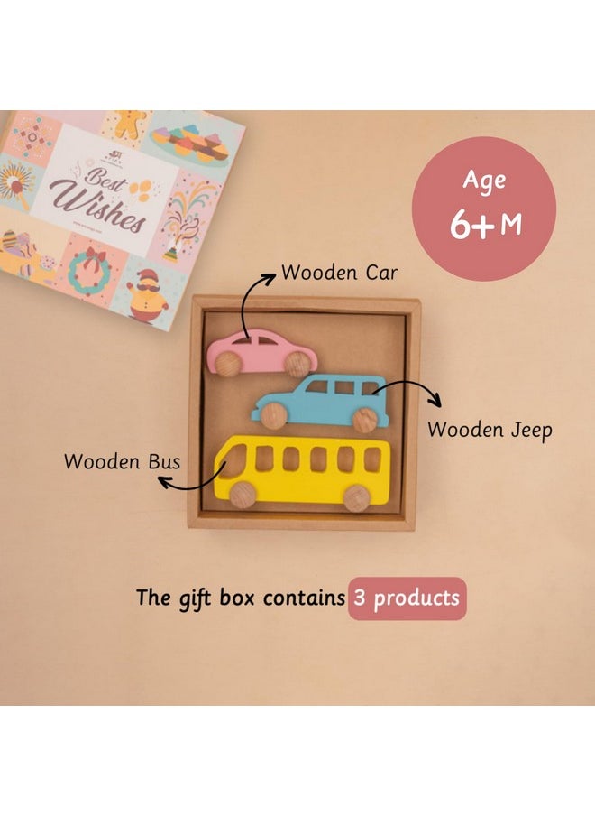 Ariro Toys Wooden Vehicle Set for 6+Months | Safe | Sustainable and Perfect for Encouraging Crawling | Motor Skills | Spatial Awareness | Imaginative Play | Sustainable