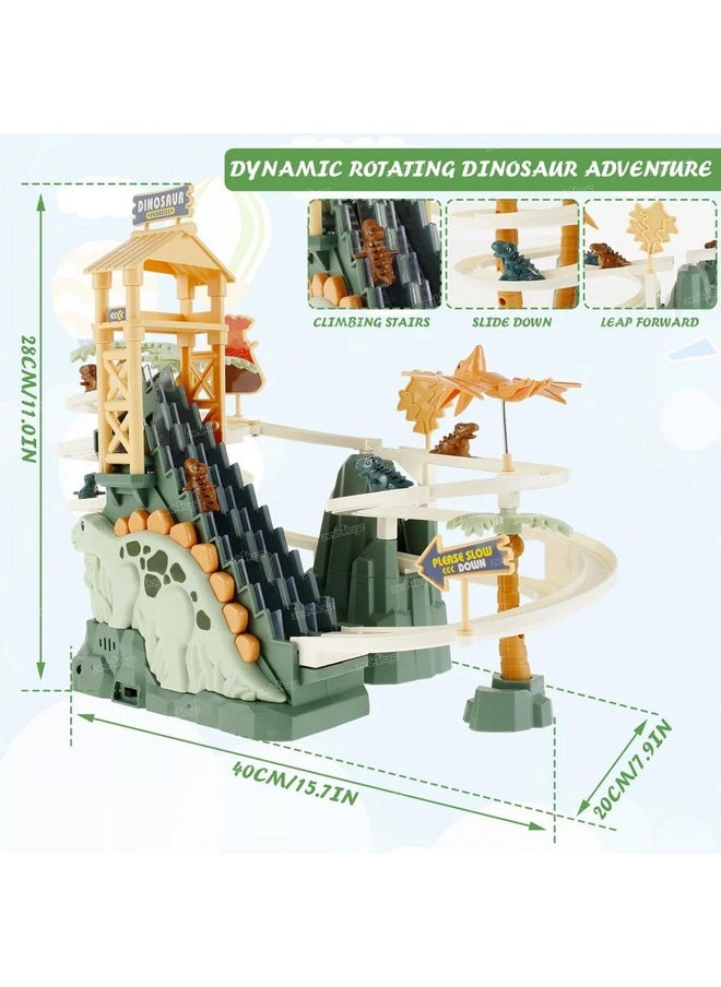 Zest 4 Toyz Dinosaur Climbing Stairs Tracks Slide Toy Set for Kids Musical Dinosaur Orbit Chasing Race Track Game Set