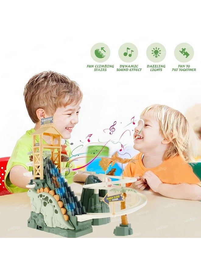 Zest 4 Toyz Dinosaur Climbing Stairs Tracks Slide Toy Set for Kids Musical Dinosaur Orbit Chasing Race Track Game Set