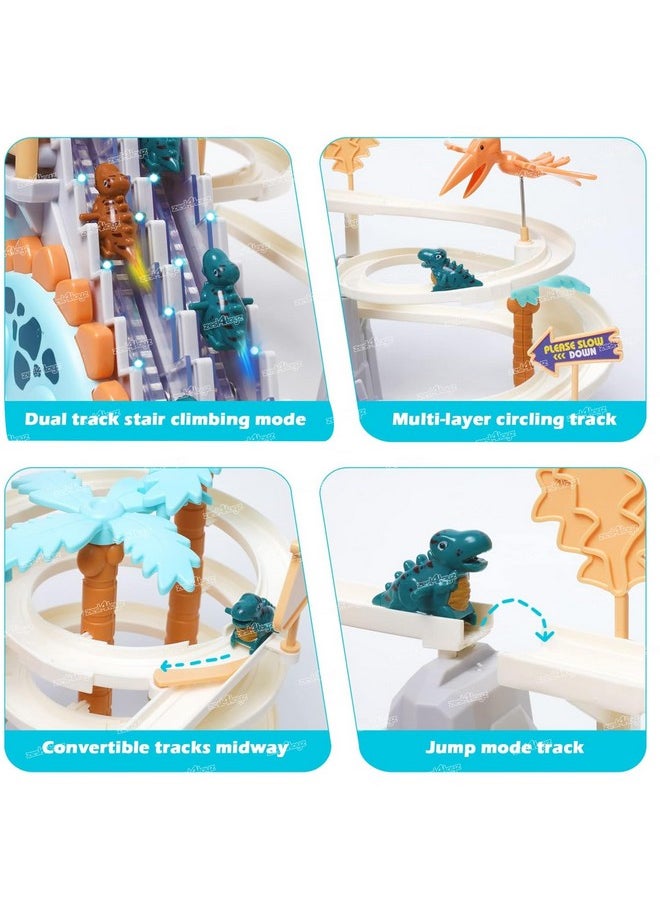 Zest 4 Toyz Dinosaur Climbing Stairs Tracks Slide Toy Set for Kids Musical Dinosaur Orbit Chasing Race Track Game Set