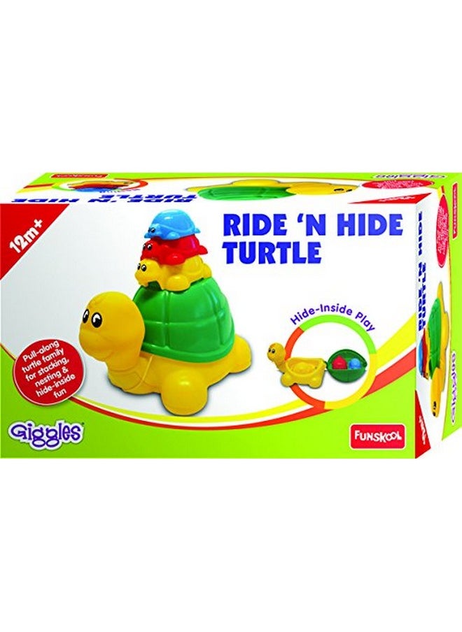 Funskool Giggles, Ride N Hide Turtle, Pull Along Toy, Encourages Walking, Funny Walking Style, 12 Months & Above, Infant and Preschool Toys, Multicolor