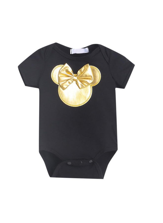 Hopscotch Girls Cotton Blend Overall Set In Black Color For Ages 3-6 Months