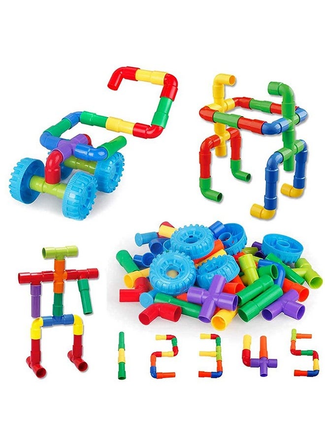 KITI KITS 72pcs Tubular Pipe-Shaped Puzzle Building Blocks | Creative Educational Plastic Water Pipe Toy Set | Colorful Play and Learn Building Block Set