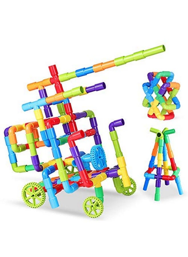 KITI KITS 72pcs Tubular Pipe-Shaped Puzzle Building Blocks | Creative Educational Plastic Water Pipe Toy Set | Colorful Play and Learn Building Block Set