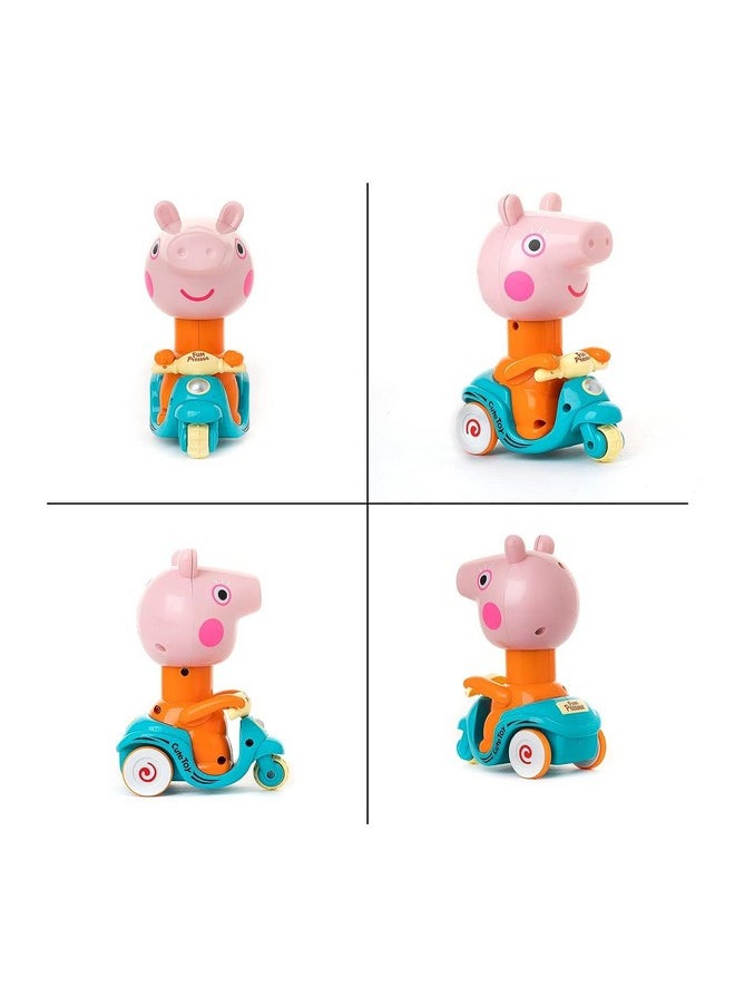 PLUSPOINT Unbreakable 2 Pc Peppa Pig Design Cartoon Toy Press And Go, Pull Along Friction Toy Pressure Friction Toddler Scooter Toy For Kids, Baby Boy & Girl Pack Of 2,, Assorted