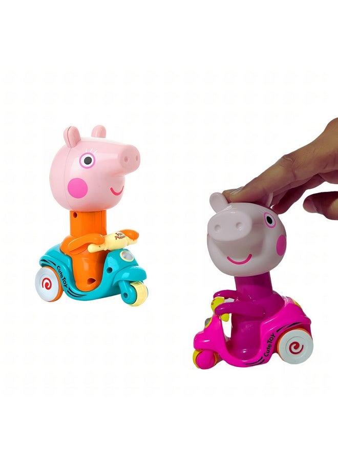 PLUSPOINT Unbreakable 2 Pc Peppa Pig Design Cartoon Toy Press And Go, Pull Along Friction Toy Pressure Friction Toddler Scooter Toy For Kids, Baby Boy & Girl Pack Of 2,, Assorted