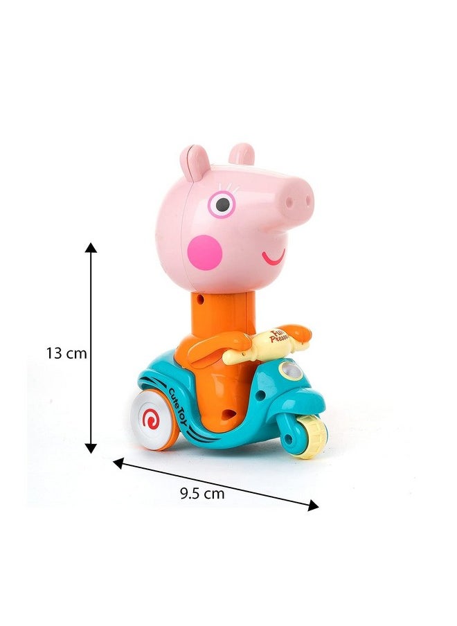 PLUSPOINT Unbreakable 2 Pc Peppa Pig Design Cartoon Toy Press And Go, Pull Along Friction Toy Pressure Friction Toddler Scooter Toy For Kids, Baby Boy & Girl Pack Of 2,, Assorted