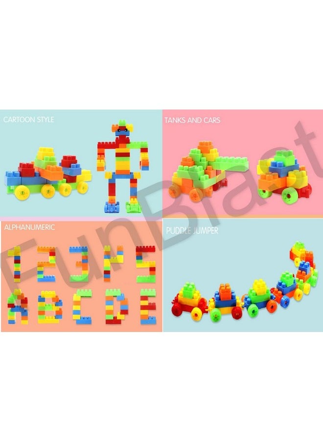 FunBlast Building Blocks for Kids with Wheel, Block Bricks Toys for Kids, Best Gift Toy for Girls, Boys - Block Game for 3+ Years Kids, Boys, Children - Multicolor (78 Pcs & 16 Wheels)