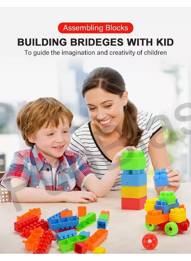 FunBlast Building Blocks for Kids with Wheel, Block Bricks Toys for Kids, Best Gift Toy for Girls, Boys - Block Game for 3+ Years Kids, Boys, Children - Multicolor (78 Pcs & 16 Wheels)