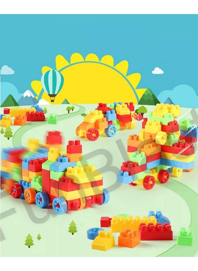 FunBlast Building Blocks for Kids with Wheel, Block Bricks Toys for Kids, Best Gift Toy for Girls, Boys - Block Game for 3+ Years Kids, Boys, Children - Multicolor (78 Pcs & 16 Wheels)