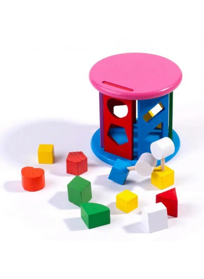 PLUSPOINT Wooden Shape Sorting Toy Wheel Matching Shape Toy Color Recognition and Hand-Eye Coordination Training Early Educational pre School Toys for Kids (Shapes Wheel)