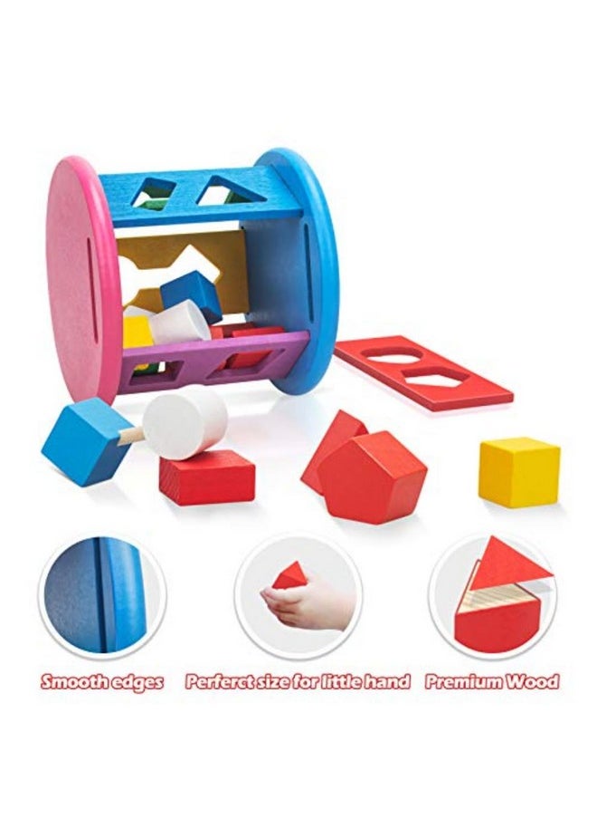 PLUSPOINT Wooden Shape Sorting Toy Wheel Matching Shape Toy Color Recognition and Hand-Eye Coordination Training Early Educational pre School Toys for Kids (Shapes Wheel)